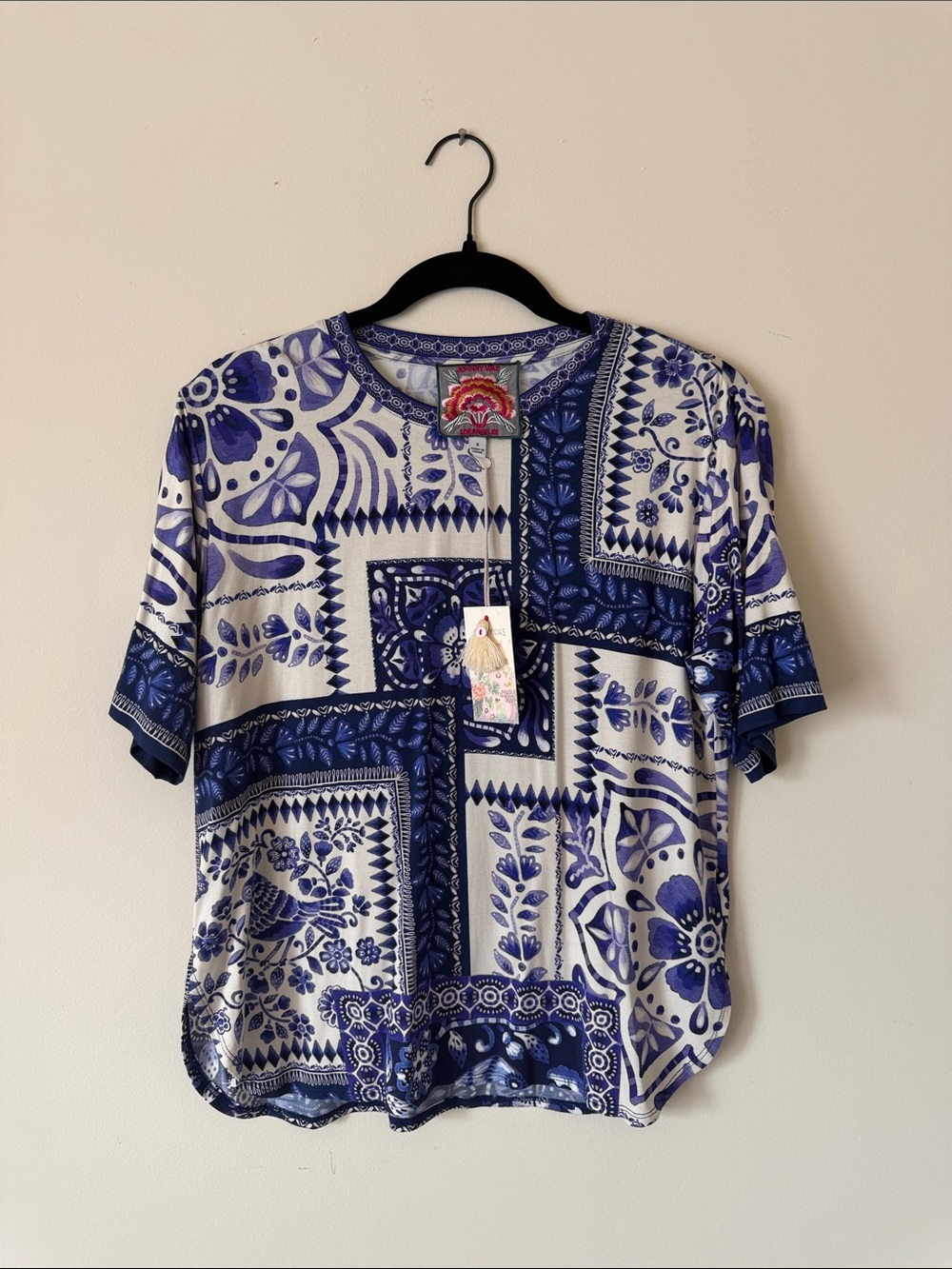 NWT Johnny Was Patchwork Print Short Sleeve Top